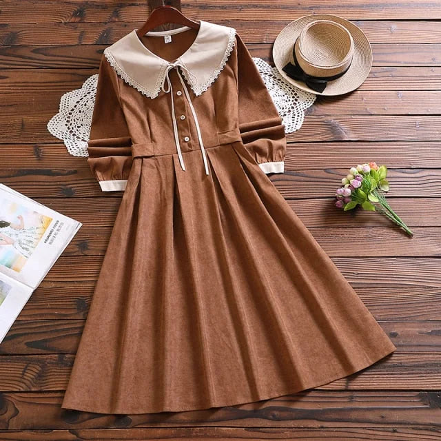 Dark Academia Japanese Style Vintage Sweet Peter pan Collar Dress