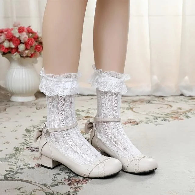 Sweet Lolita Round Head Shallow Mouth Bandage High Heel Shoes