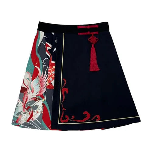 Sweet Embroidery Black Red T-shirt Skirt Set