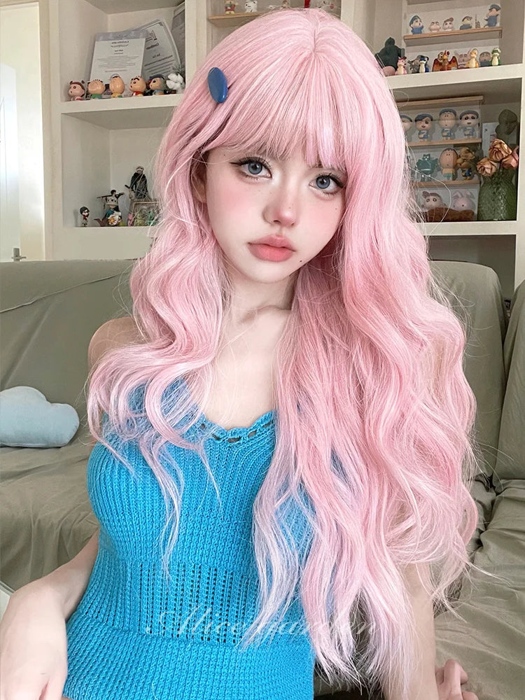 Casual Series Pastel Fantasy Pink Wavy Long Wig