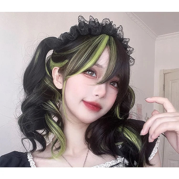 Lovely Kawaii eGirl Monster Style Green Black Curly Wig