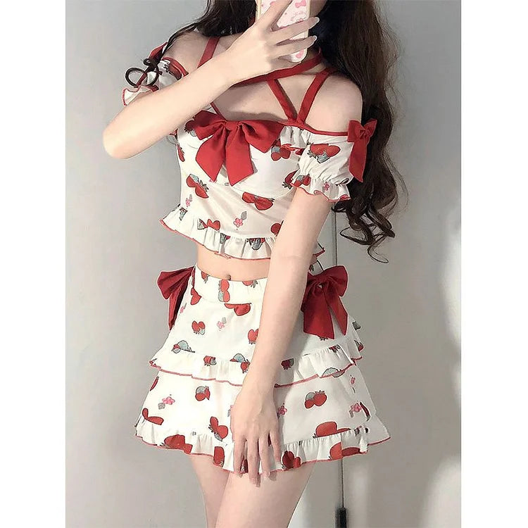 Strawberry Bow Skirt Suit