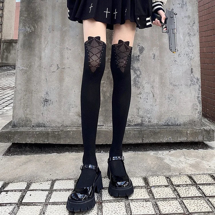 Japanese Kawaii Bow Fake Over Knee Thigh Tights