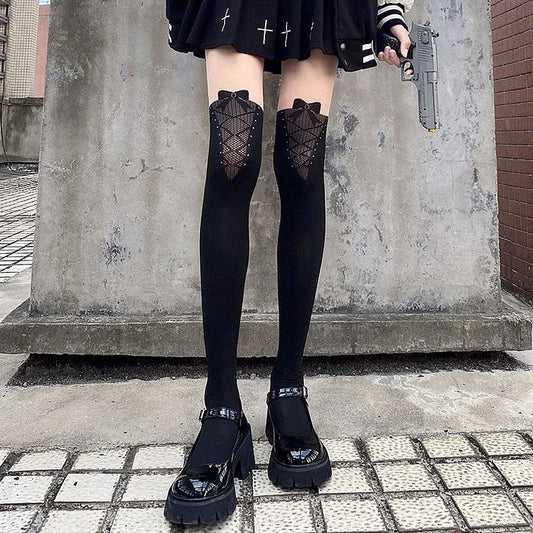 Japanese Kawaii Bow Fake Over Knee Thigh Tights