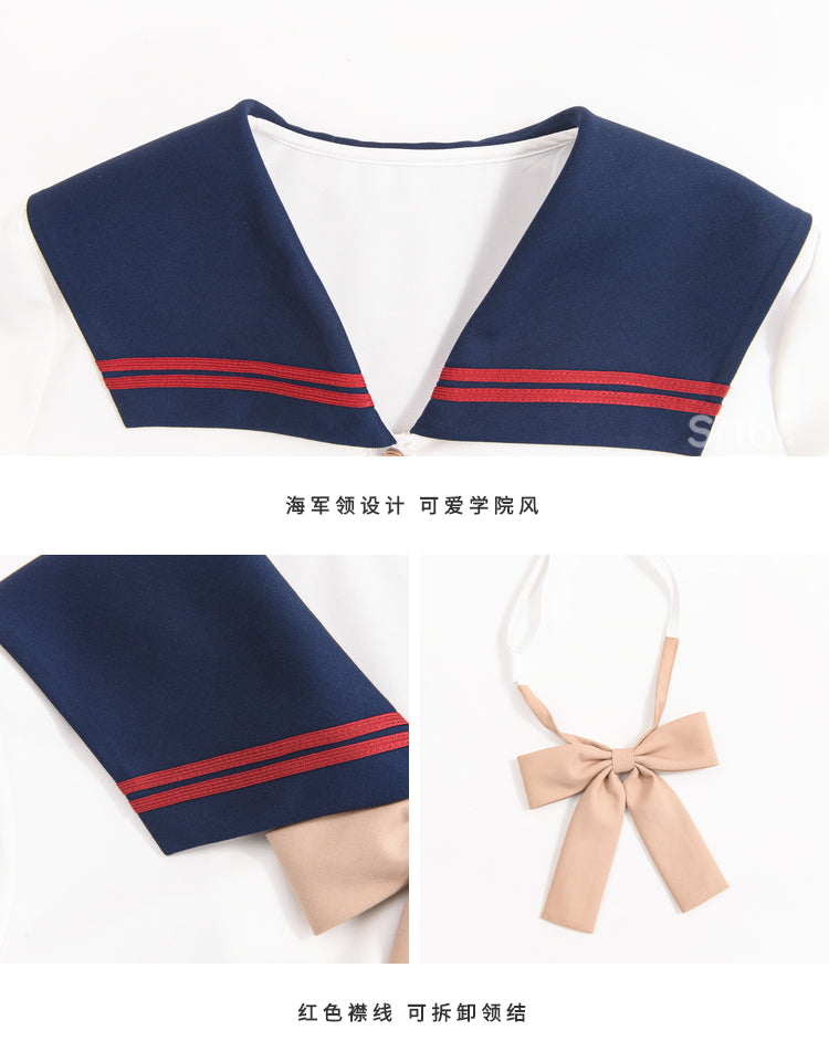 Clearance-Snow White Navy Collar White Top Size M for Bust 102CM