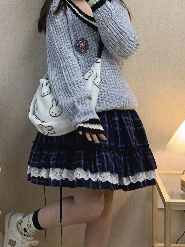 Sweet Triple Layered Flounce Plaid Skirt