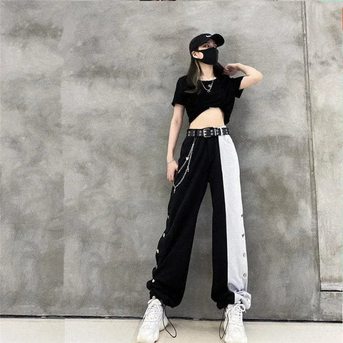 Gothic Black White Splice Pants