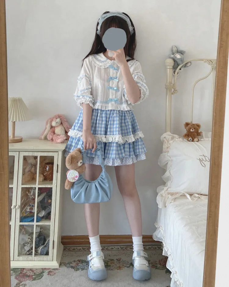 Bear Handle Peter Pan Collar Lantern Sleeves Sweet Lolita Shirt