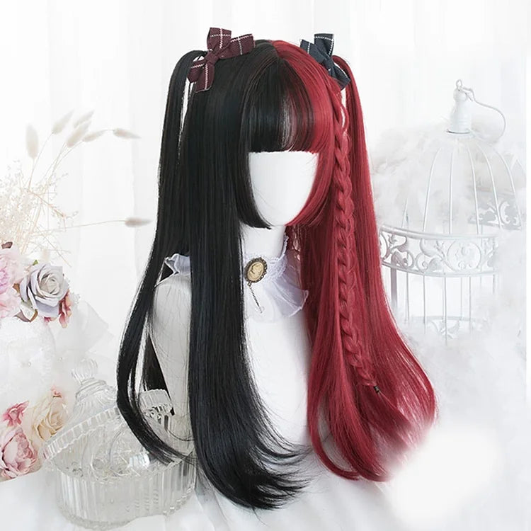 65CM Black Mixed Red Gothic Lolita Cosplay Wig