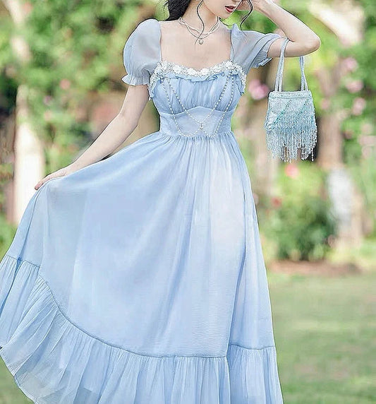 Cottagecore Blue Romantic Royalcore Princess Dress