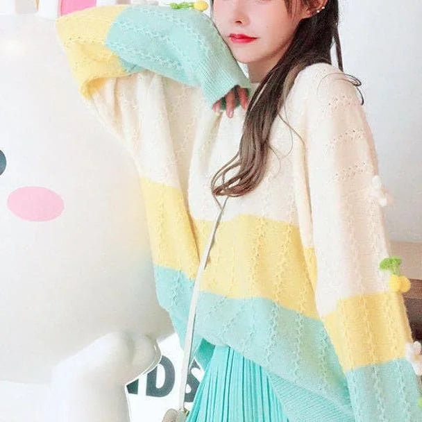 Sweet PinkCyan Rainbow Striped Sweater