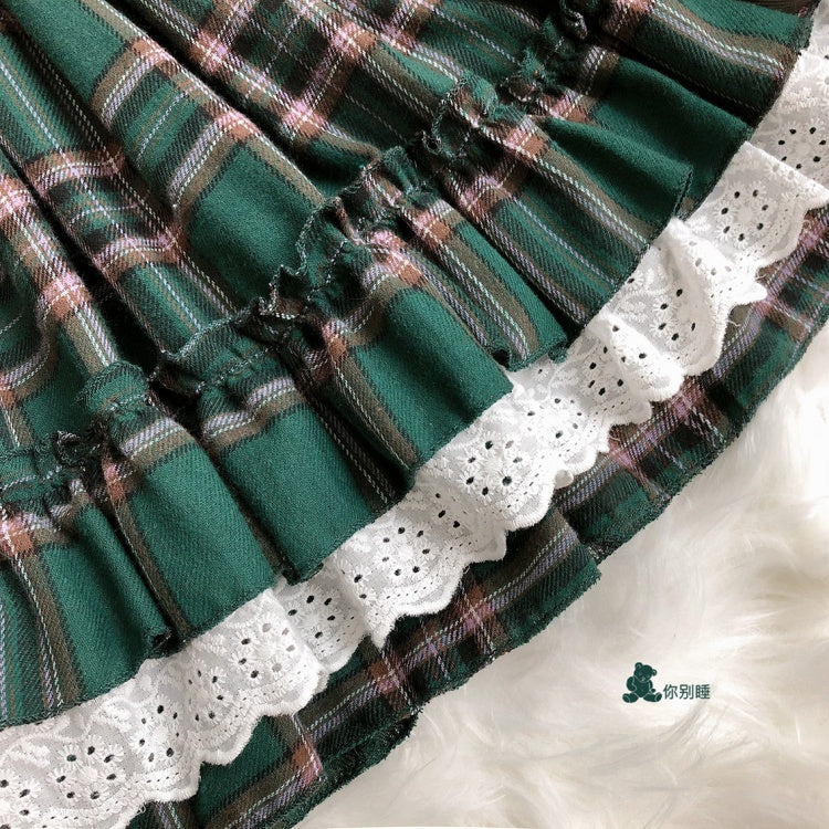 Sweet Triple Layered Flounce Plaid Skirt