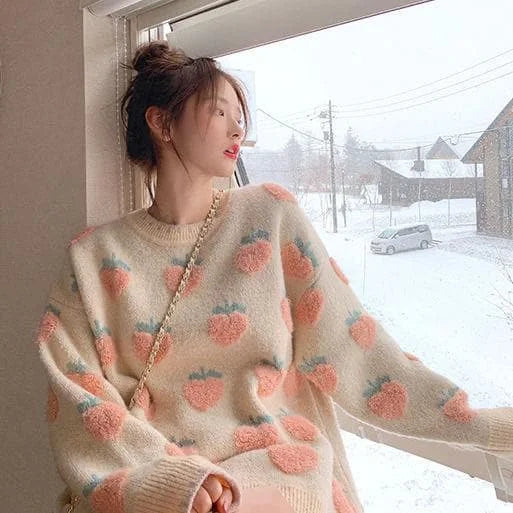 Warm Peach/Strawberry Knit Pullover Sweater