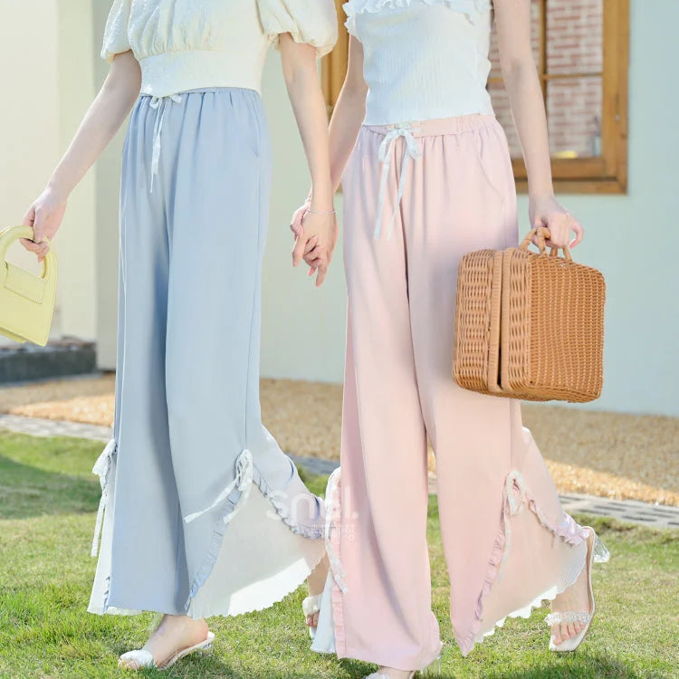 Blue Pink Cute Pastel Spring Lace Pants