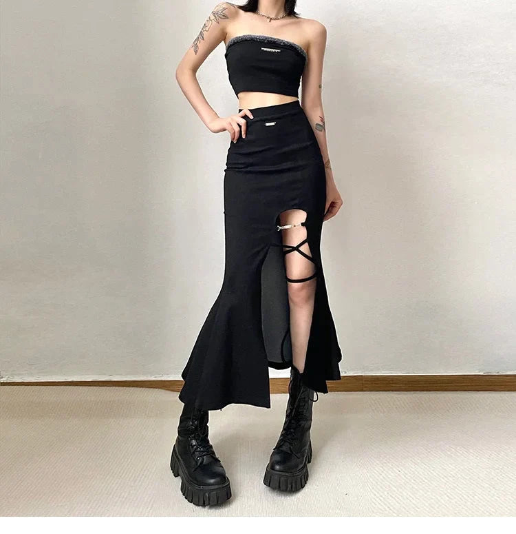 Y2K Slit High Waist Fishtail Skirt