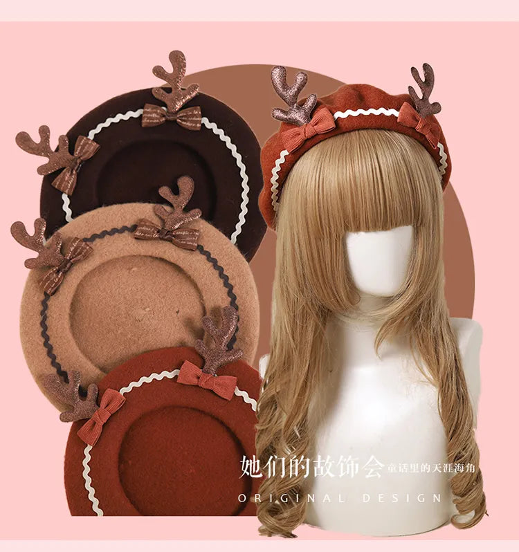 Christmas Lolita Wool Antler Beret