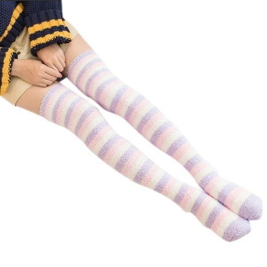 Fuzzy Striped Thigh Highs stockings