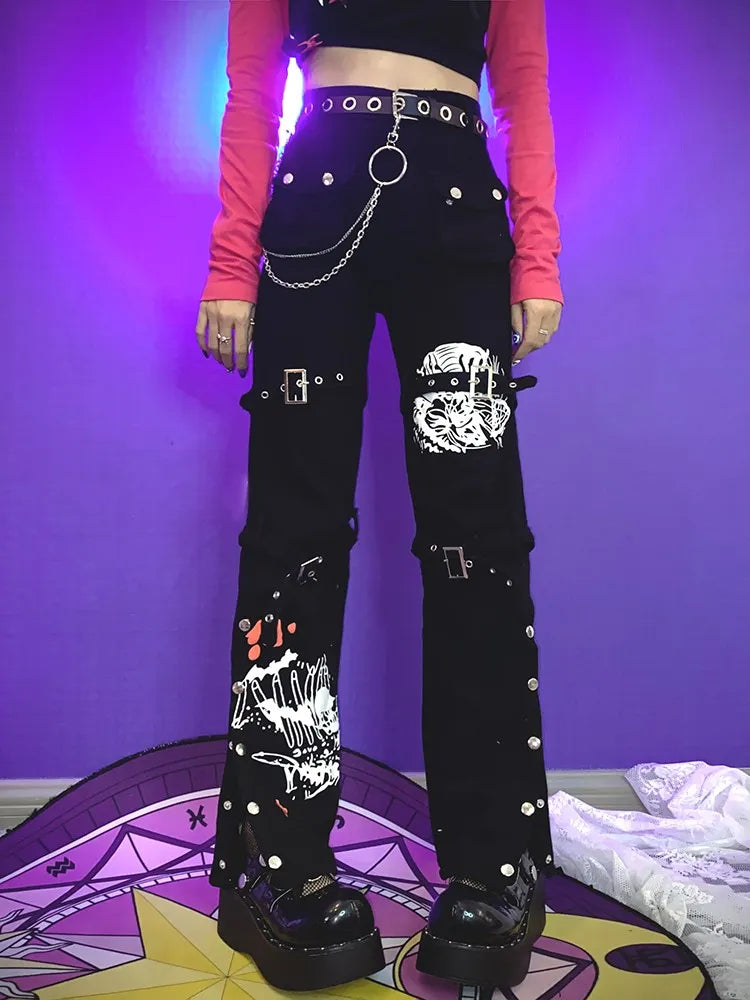 Y2K Metal Buckle Decorative Pants