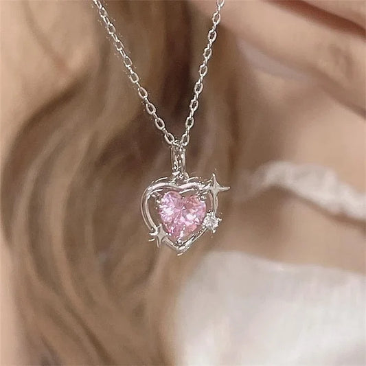 Pink Heart Sparkle Necklace