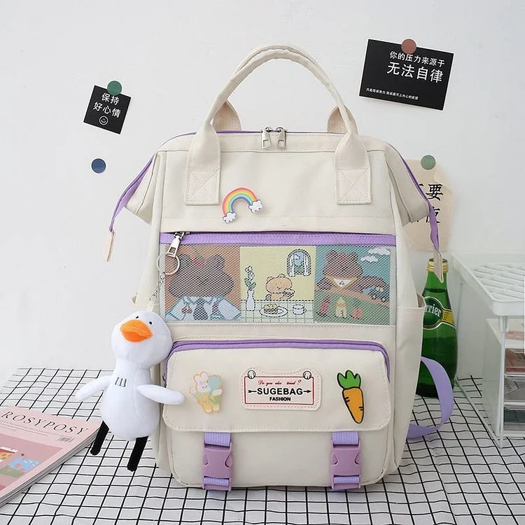 5Pcs/set Lovely Canvas School Backpack