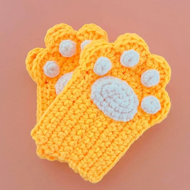 DIY Handmade Cat Paw Kniited Gloves