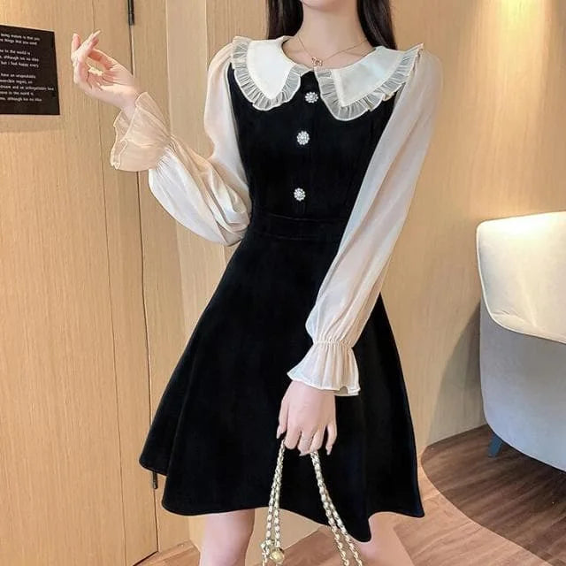 Elegant Vintage Black Lantern Sleeve High Waist Slim Dress