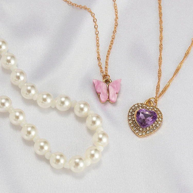 Cute Butterfly Collection Necklace - Pink