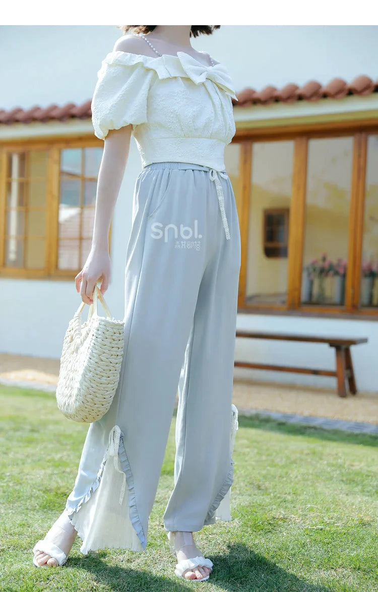 Blue Pink Cute Pastel Spring Lace Pants