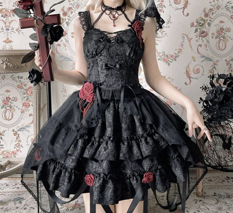 Gothic Blooding Rose JSK Dress Full Set