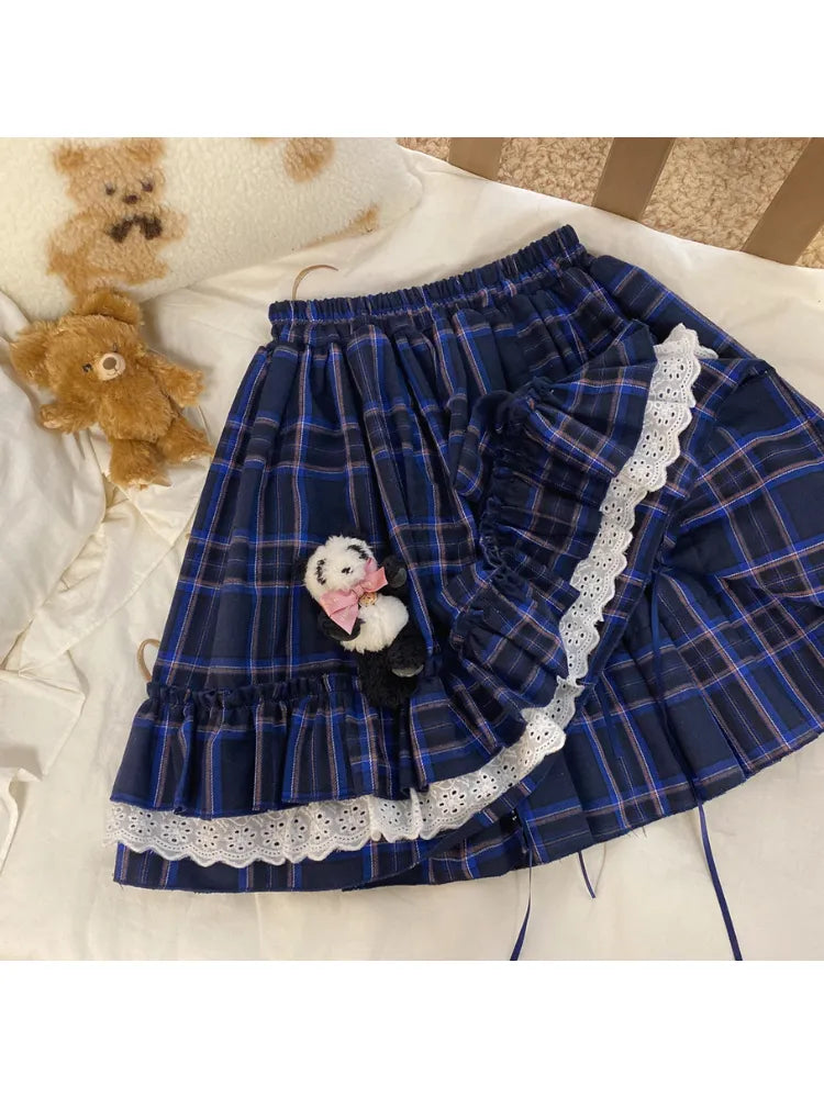 Sweet Triple Layered Flounce Plaid Skirt