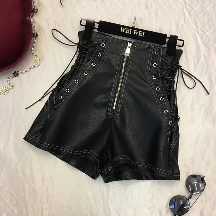 Gothic Straight Thin High Waist Zipper Black Shorts