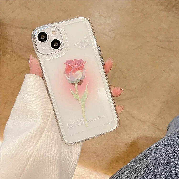 Sweet Rose Flower Phone Case Cover for iphone 14 13 Pro Max 12 11 XR XSMax Clear Shockproof Protective Cases