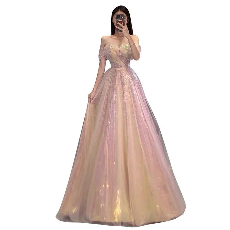 Pinky Sparkle Dreamy Prom Dress - Pink