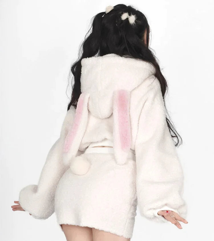 Bunny Hooded Top + Cute Bunny Mini Skirt - Heartzcore