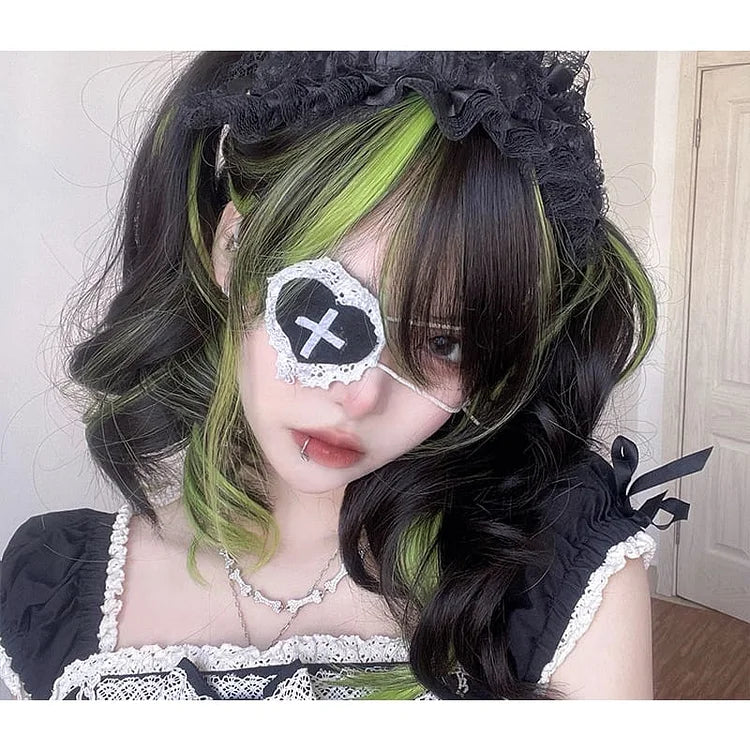 Lovely Kawaii eGirl Monster Style Green Black Curly Wig