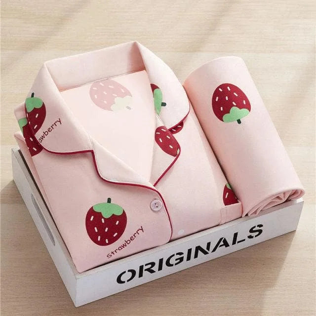 Cute Avocado/Strawberry Fruits Pattern Pyjamas Set