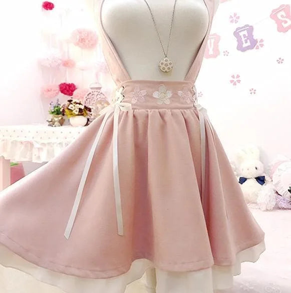 Pink Sakura Suspender Skirt Strap Dress