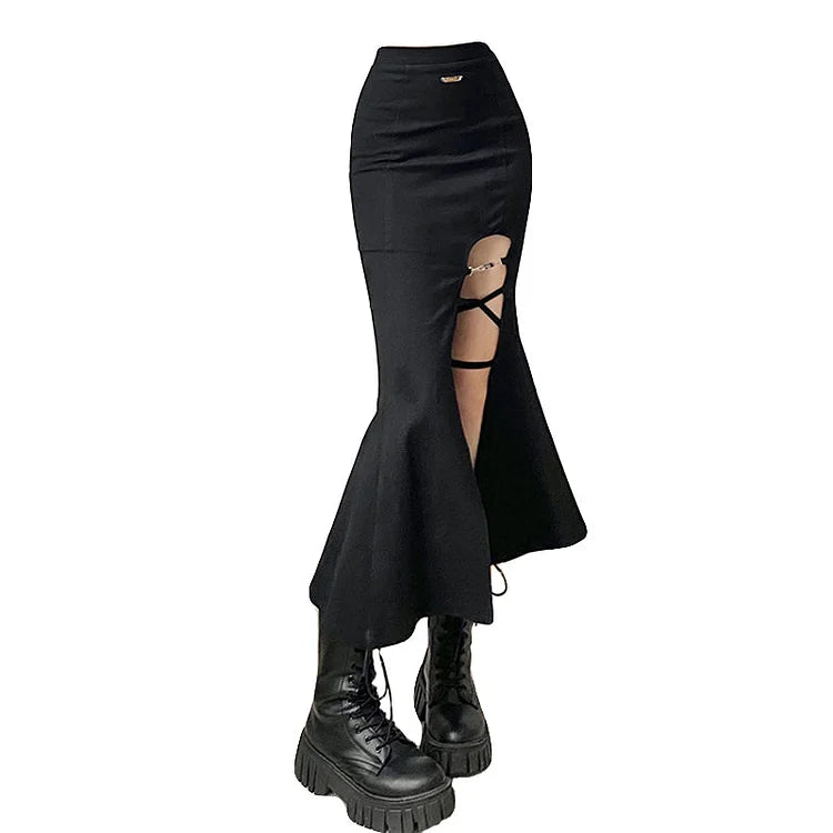 Y2K Slit High Waist Fishtail Skirt