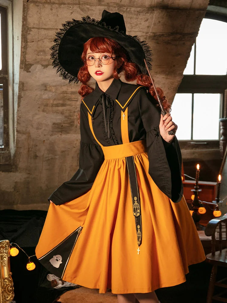 [Halloween Limit] Little Witch Suit Long-Sleeved Suspender Skirt JK Uniform Suit