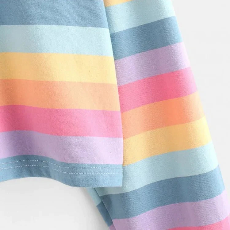 Rainbow Patchwork Button Turndown Hoodie Sweatshirt