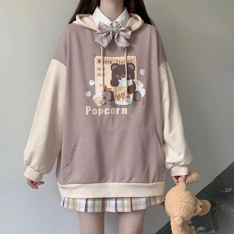 Japanese Kawaii Bear Hoodie Anime Cute Hoodies Soft Girls Pullover