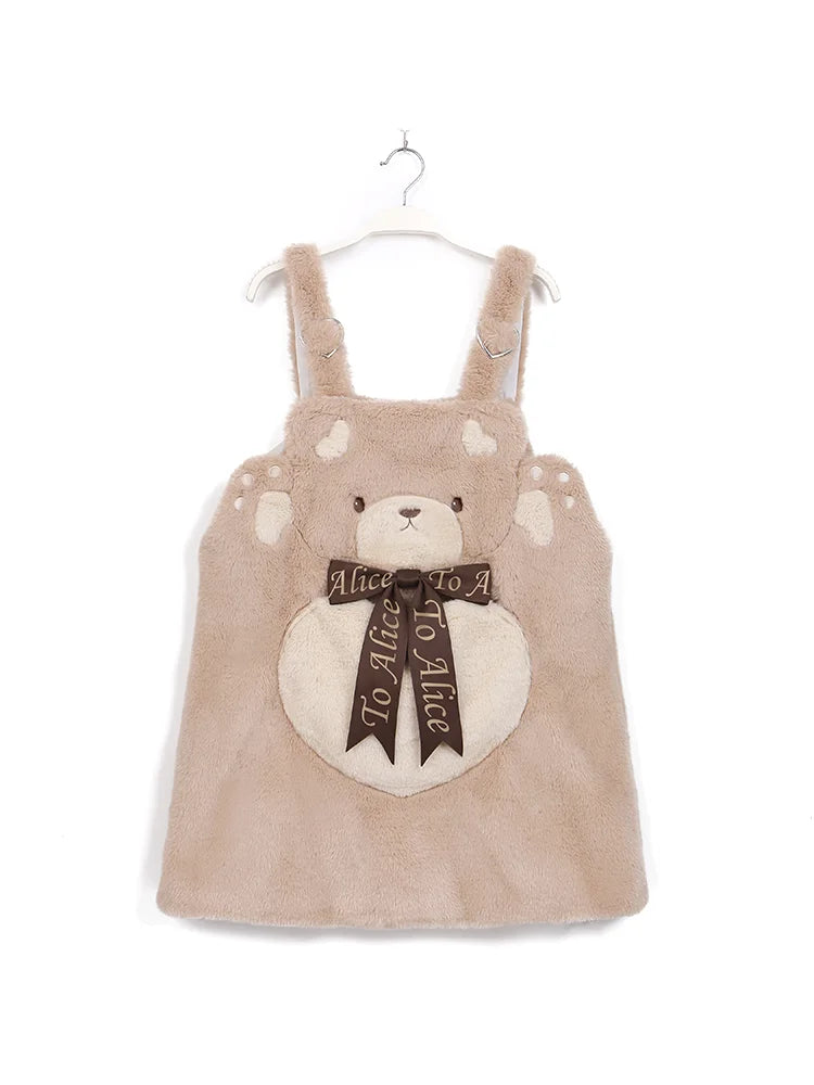 Customized Cute Cat Sheep Bear Winter Warm Furry Suspender Dress