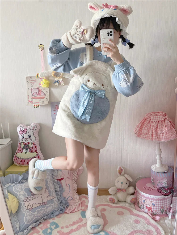 Customized Cute Cat Sheep Bear Winter Warm Furry Suspender Dress