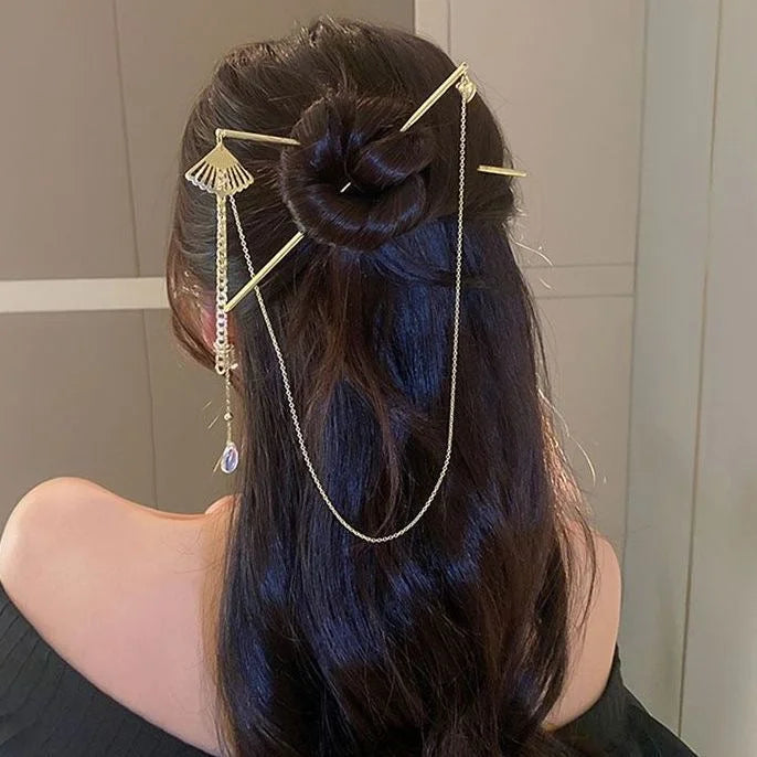 Double Fan-shaped Style Streamer Hairpin