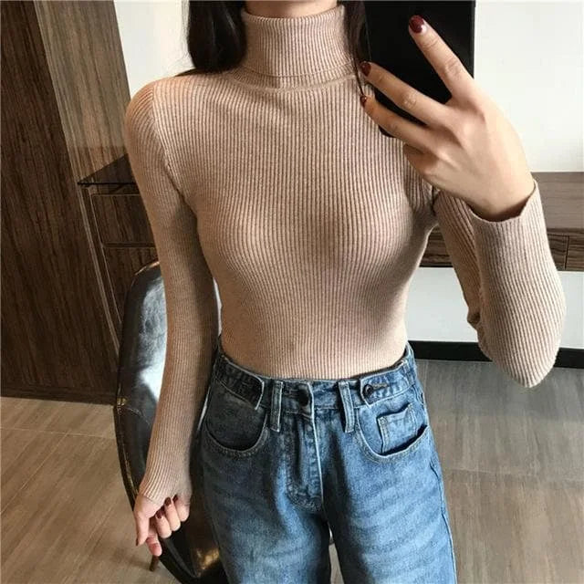 Knitted Ribbed Long Sleeve Pullover Sweater