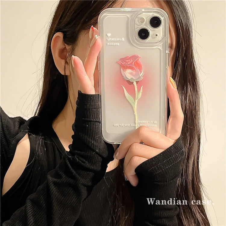 Sweet Rose Flower Phone Case Cover for iphone 14 13 Pro Max 12 11 XR XSMax Clear Shockproof Protective Cases