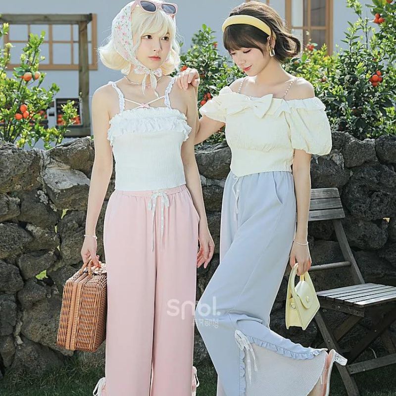 Blue Pink Cute Pastel Spring Lace Pants