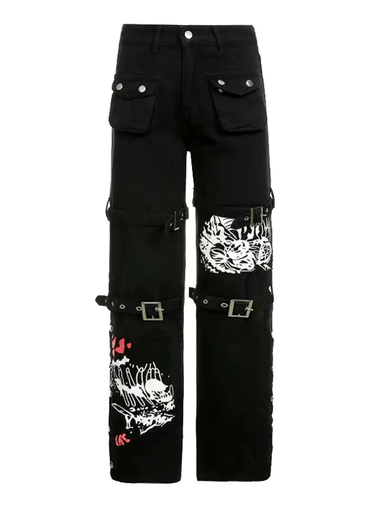 Y2K Metal Buckle Decorative Pants