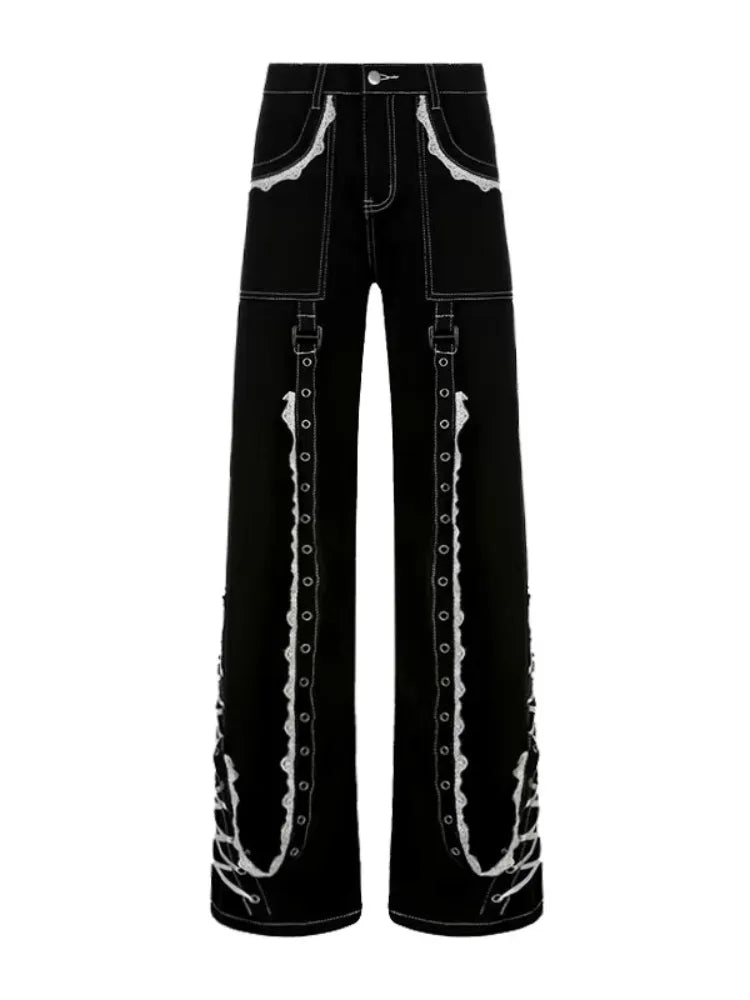 Y2K Lace-trimmed Pocket Front Loose Pants