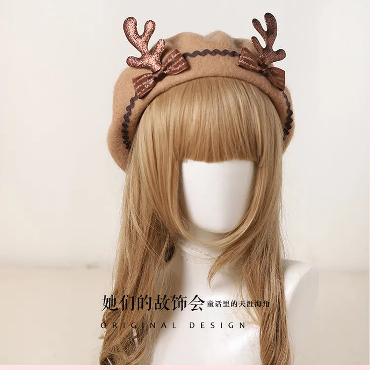 Christmas Lolita Wool Antler Beret